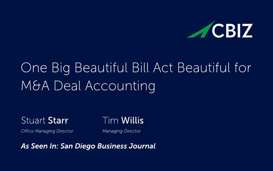 One Big Beautiful Bill Act Beautiful for M&A Deal Accounting