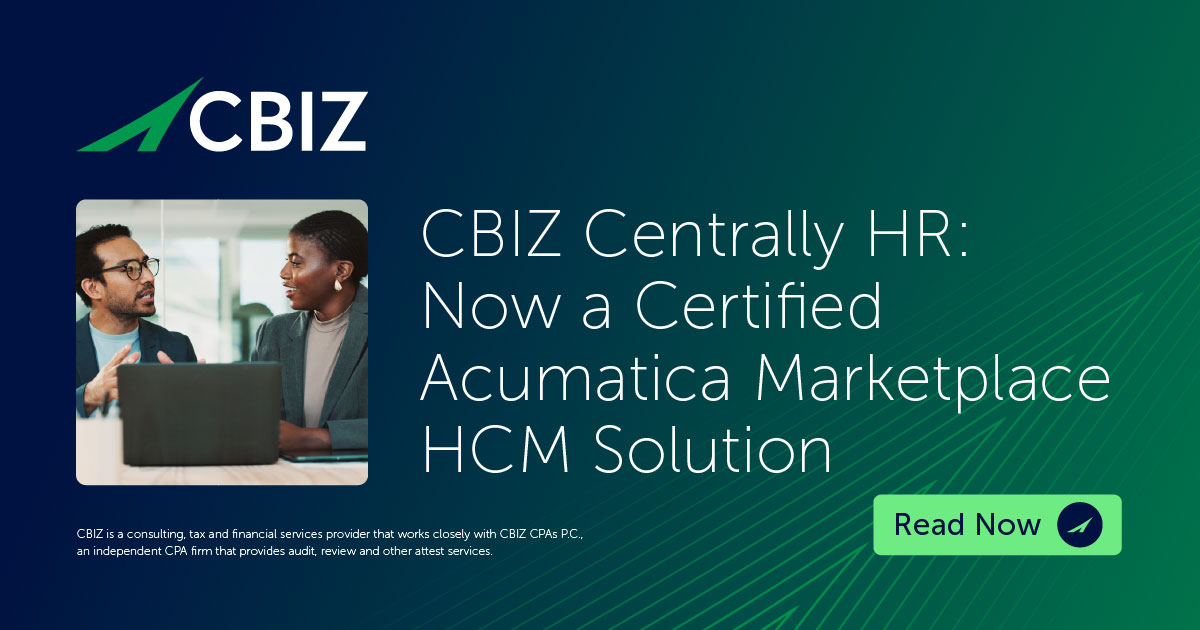 CBIZ Centrally HR: Now a Certified Acumatica Marketplace HCM Solution ...
